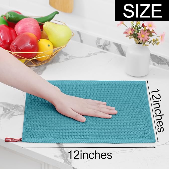 Homaxy 100% Cotton Waffle Weave Kitchen Dish Cloths 24-Pack, Lake Blue | 12 x - Image 5