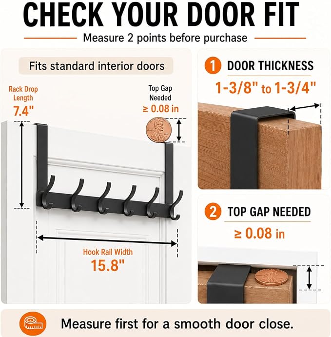 Peasulin Over The Door Hooks, 2 Pack Black Door Hanger Rack | - Image 7