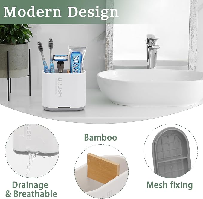 2 Pack Toothbrush Holders for Bathrooms, Bathroom Accessories | 2 Slots - Image 2