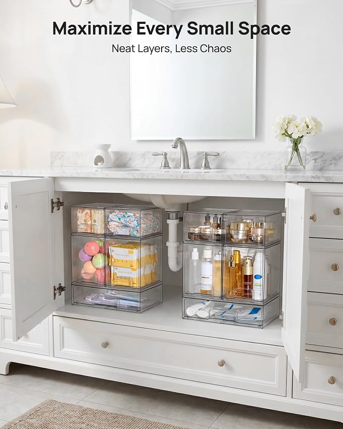 Vtopmart Clear Stackable Storage Drawers Set of 5, Plastic Organizer Bins | - Image 6