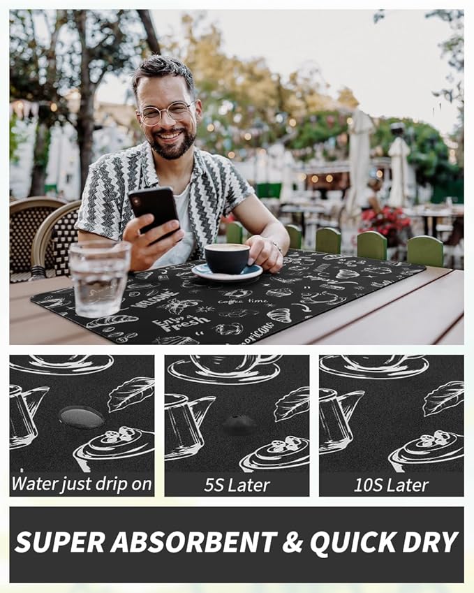 AMOAMI-Coffee Mat Hide Stain Rubber Backed Absorbent Dish Drying Mat - Image 4