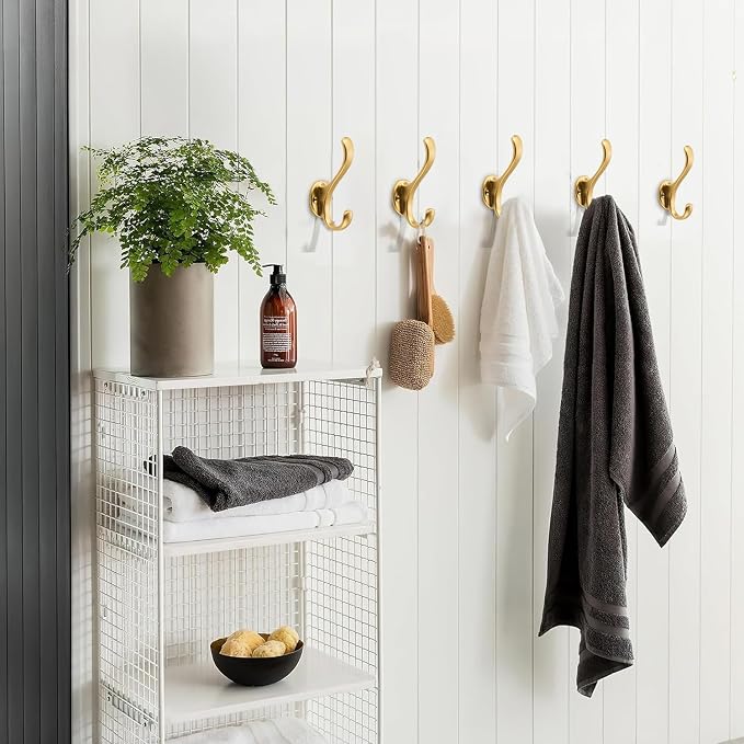 2 Pack Brushed Gold Coat Hooks Wall Mount Heavy Duty Utility Retro Double Hooks - Image 4