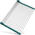Tomorotec Roll Up Dish Drying Rack Over Sink, 304 Steel, DarkGreen | Anti-Slip by Tomorotec