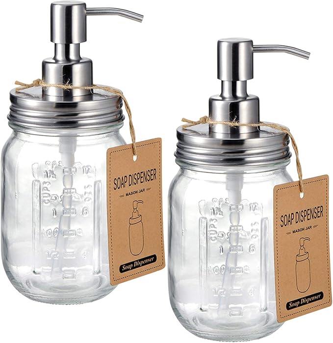 Amolliar Mason Jar Liquid Soap Dispenser, Lotion Soap Brushed Nickel 2 Pack | by Amolliar