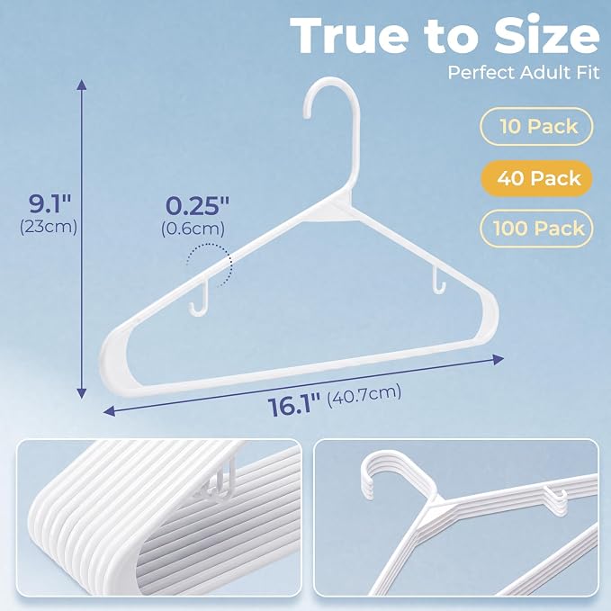 HOUSE DAY White Plastic Hangers 40 Pack, Slim Space-Saving Clothes Hangers | - Image 3