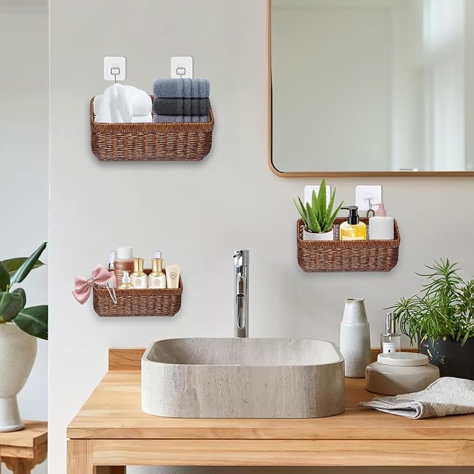 Wicker Wall Baskets Set of 2, Decorative Hanging Organizer - Image 6