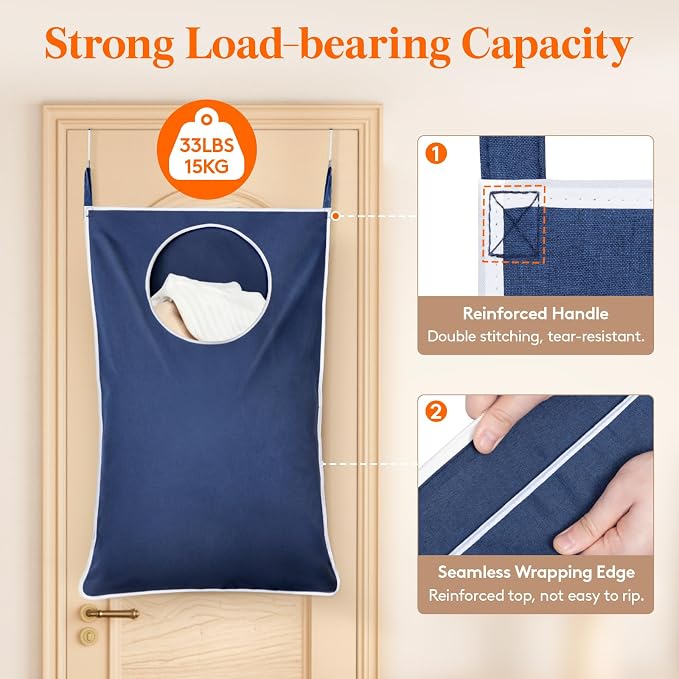 Lifewit 1 Pack Over Door Laundry Hamper, Collapsible Hanging, Dark Blue - Image 3