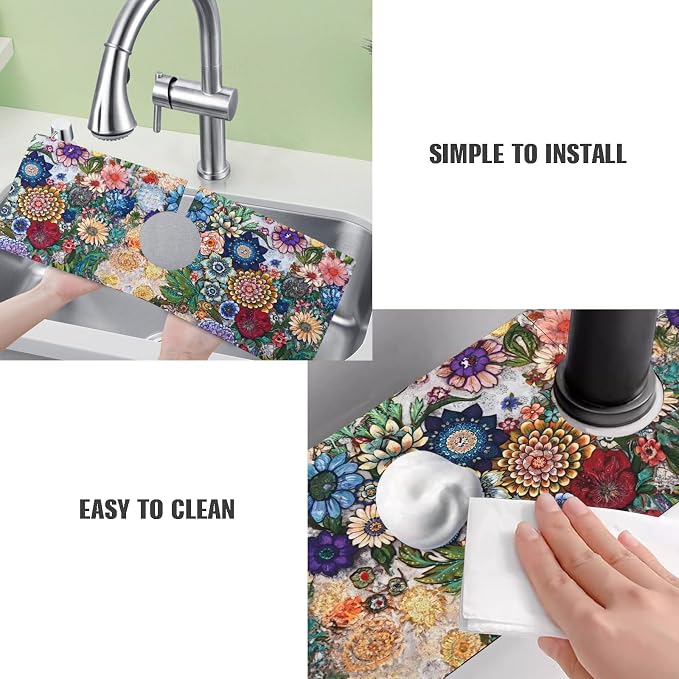 Sink Faucet Absorbing Mat, 2 Pack Drying Mat Around Faucet Sink Splash Guard - Image 6