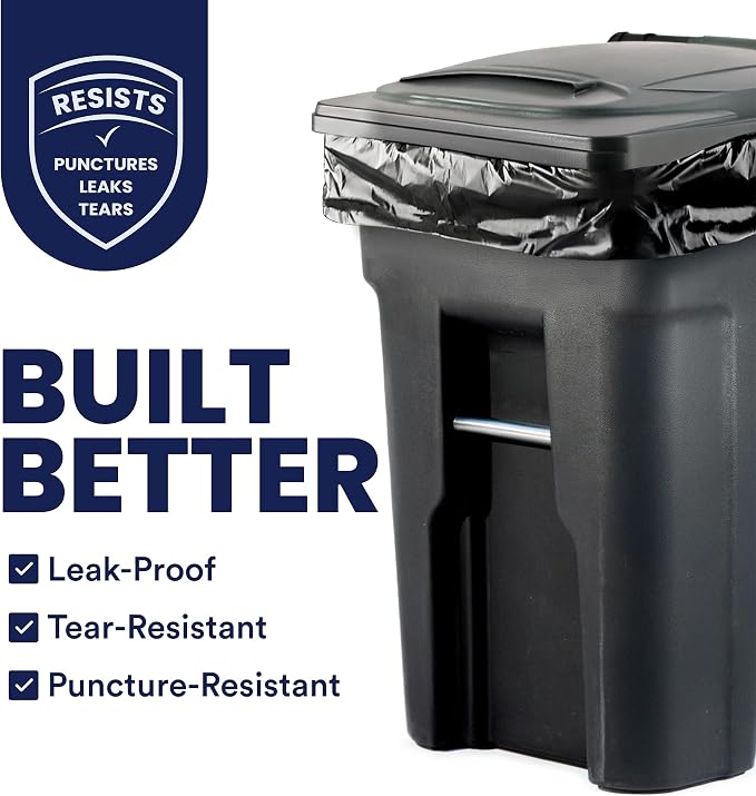 Plasticplace 64-65 Gallon Black Trash Bags, Heavy Duty Toter Can Liners - Image 2