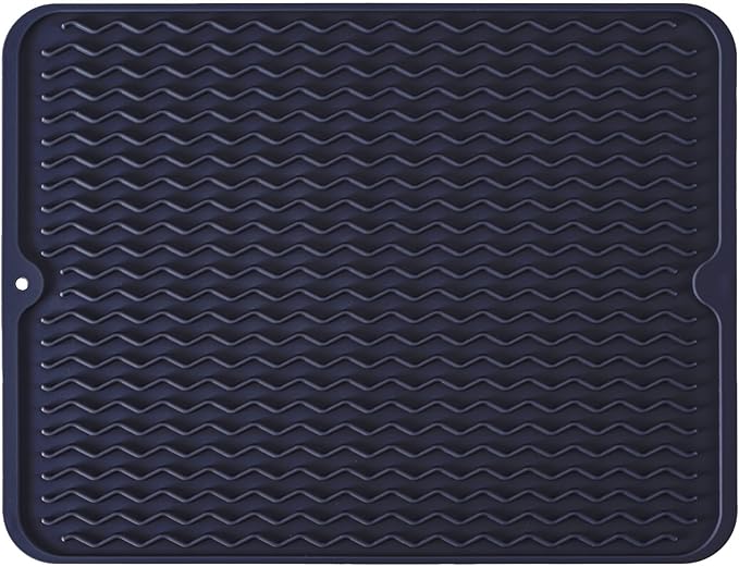Silicone Dish Drying Mat, Non-Slip Easy Clean Sink Mat, Dark Blue, Large by MODENGKONGJIAN