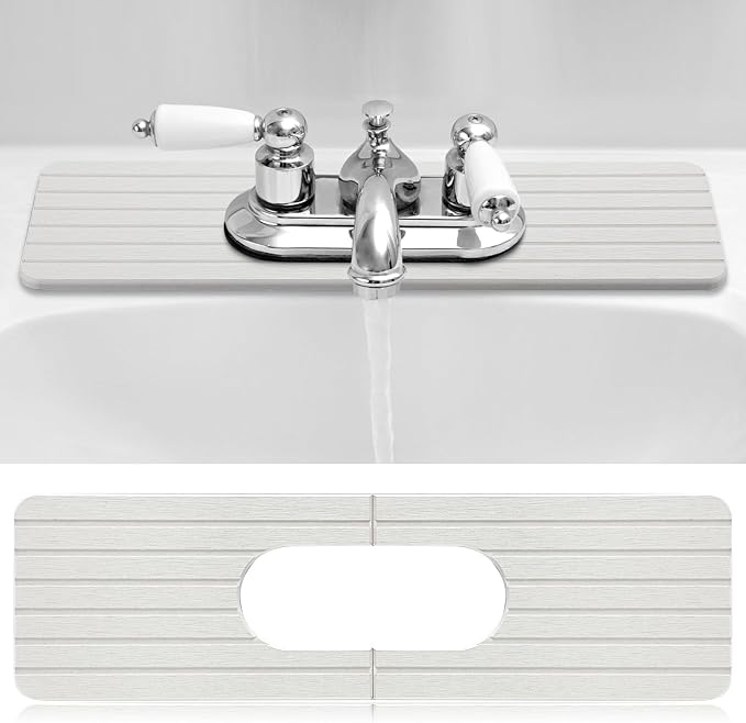 Teenyyou an Oval Hole White Faucet Mat Kitchen Sink 17.32" x 4.6" | Bathroom by Teenyyou