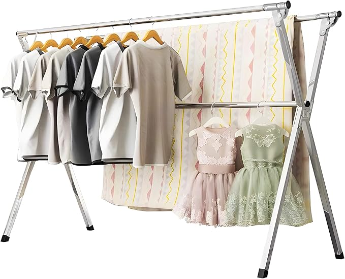 URYAN 79 Inches Stainless Steel Clothes Drying Rack, Heavy Duty Laundry Drying by URYAN