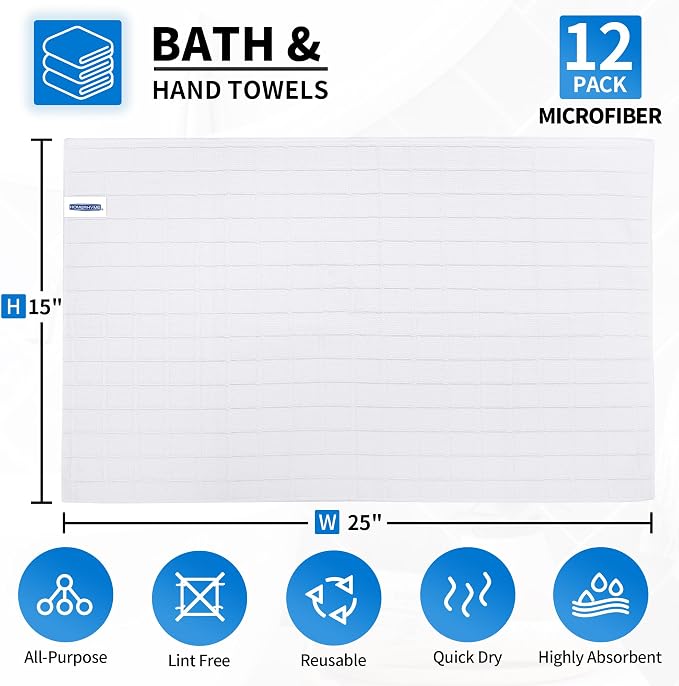 Hand Towels, 12 Pack 25''*15'' White Microfiber Kitchen Bathroom Hand Towels - Image 2