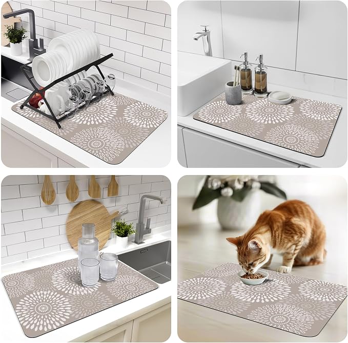 Dish Drying Mat Absorbent Kitchen Counter Mat Rubber Backing Draining Mat | - Image 7