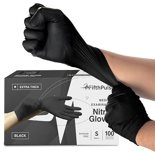 Disposable Black Nitrile Gloves Small 100 Count by FifthPulse