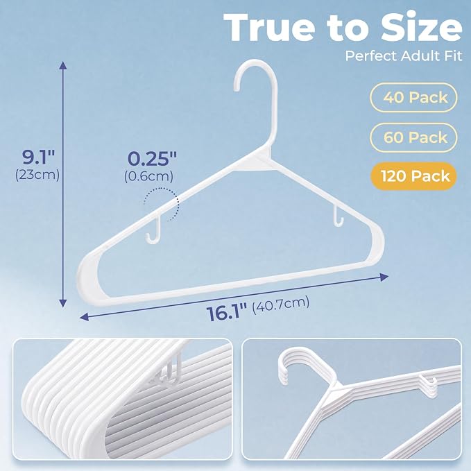HOUSE DAY White Plastic Hangers 120 Pack, Slim Space-Saving Clothes Hangers | - Image 2