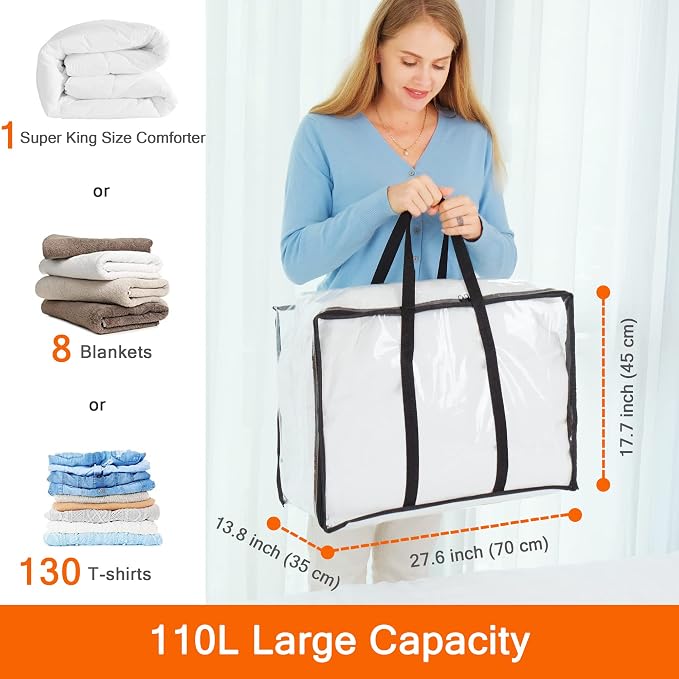 3 Pack Clear Storage Bags 110L Over-Sized Clothes Bags - Image 2
