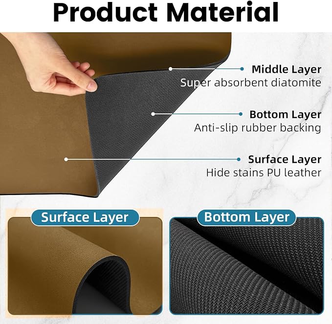 PoYang 24x16 Inch Coffee Mat, Large Dish Drying Mat, Stain-Hiding, Non-Slip & - Image 5