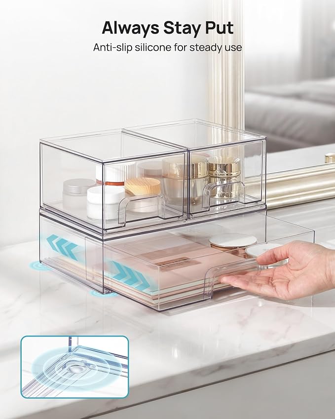 Vtopmart Clear Stackable Storage Drawers Set of 4, Plastic Organizer Bins | - Image 7