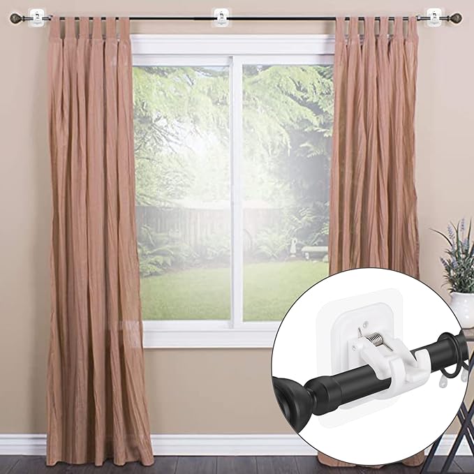 Self Adhesive No Drill Adjustable Curtain Rod Holder Hooks Brackets | Nail Free - Image 3