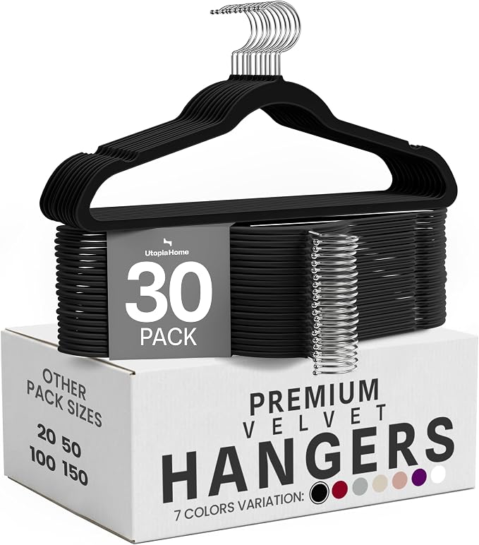 Utopia Home Velvet Hangers, 30 Pack | Luxury Non-Slip Slim Pant & Coat Hangers by UTOPIAHOME