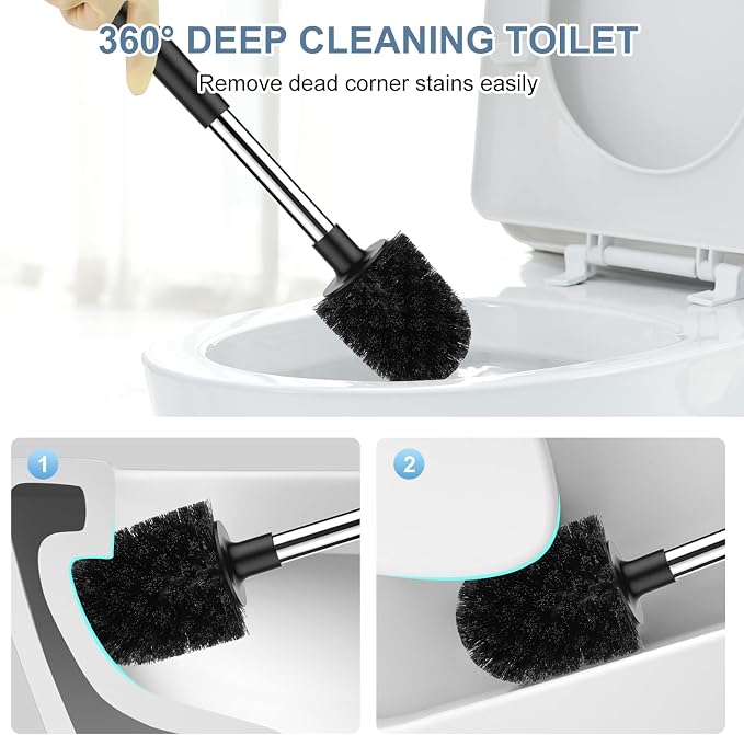 SetSail Toilet Brush and Holder 3 Pack, Self Closing Lid Toilet Bowl Brushes - Image 6