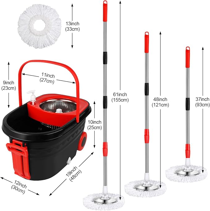 Spin Mop and Bucket with Wringer Set on Wheels, 3 Mop Refills - Image 2