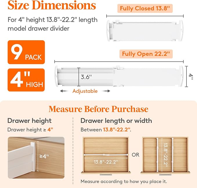 Lifewit 9 Pack 4" High Drawer Dividers, Adjustable Drawer Organizer Clothes | - Image 2