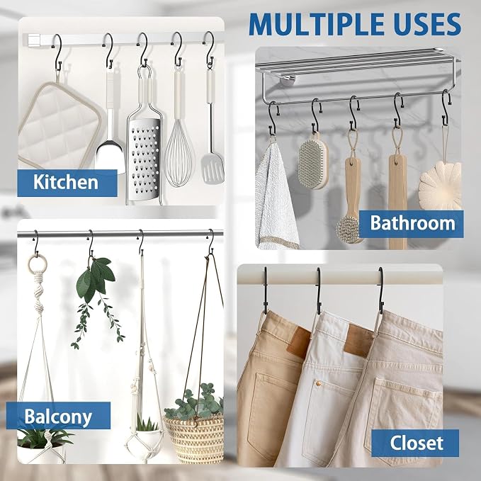 Goowin Shower Curtain Hooks, Rustproof Black Shower Curtain Rings, Kitchen - Image 8