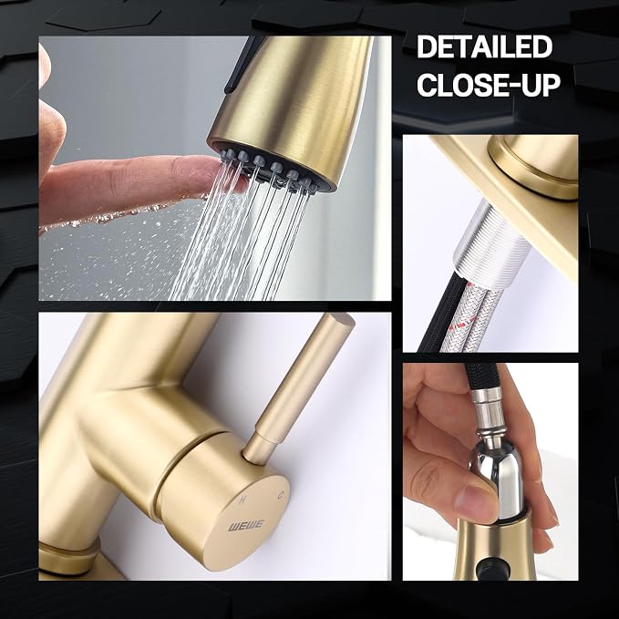 WEWE Pull-Down Kitchen Faucet, 3-Mode Sprayer, High Arc | 360° Swivel, SUS 304 - Image 6