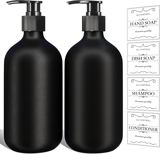 2Pcs Black Soap Dispenser, 16oz Plastic Dish & Hand Soap Dispenser by Kzeirm