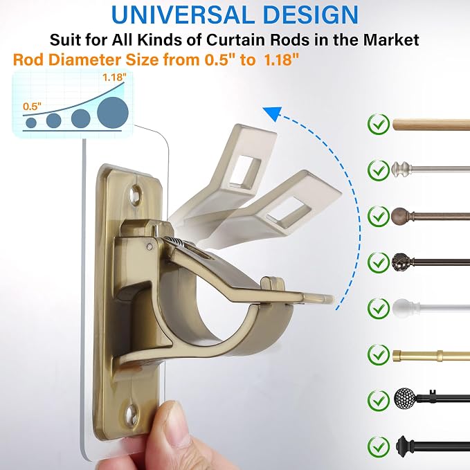 6-Pack No Drill Needed Curtain Rod Holders Brackets, Adhesive Holder Hooks | - Image 2
