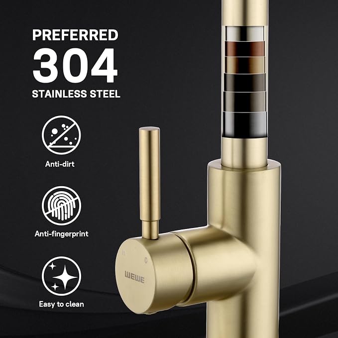 WEWE Pull-Down Kitchen Faucet, 3-Mode Sprayer, High Arc | 360° Swivel, SUS 304 - Image 4