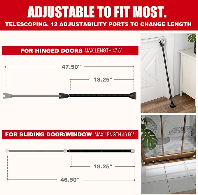 SECURITYMAN 3-in-1 Door Security Bar, Security Door Stoppers & Door Barricade – - Image 3