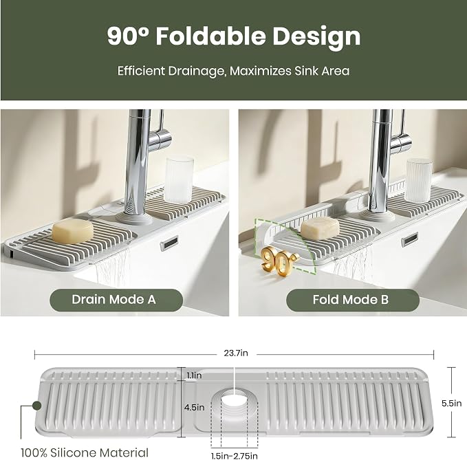 2PCS 24 Inch Faucet Mat for Kitchen Sink, Silicone Splash Guard for Kitchen - Image 5