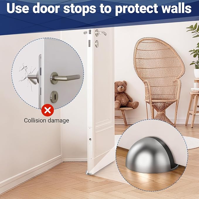 Self Adhesive Door Stoppers, Stainless Steel No Drill Rubber Floor Door Stop - Image 6