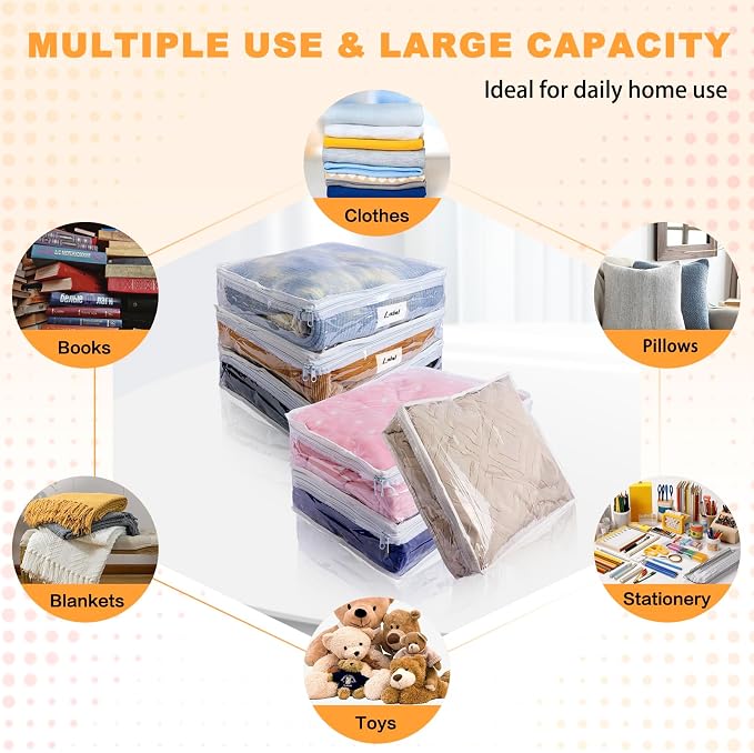 Clear Zippered Plastic Clothes Storage Bags, 6 Pack, Size: 10.5 x 10.5 x 2.5 - Image 4
