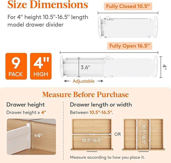 Lifewit 9 Pack 4" High Drawer Dividers, Adjustable Drawer Organizer Clothes | - Image 2