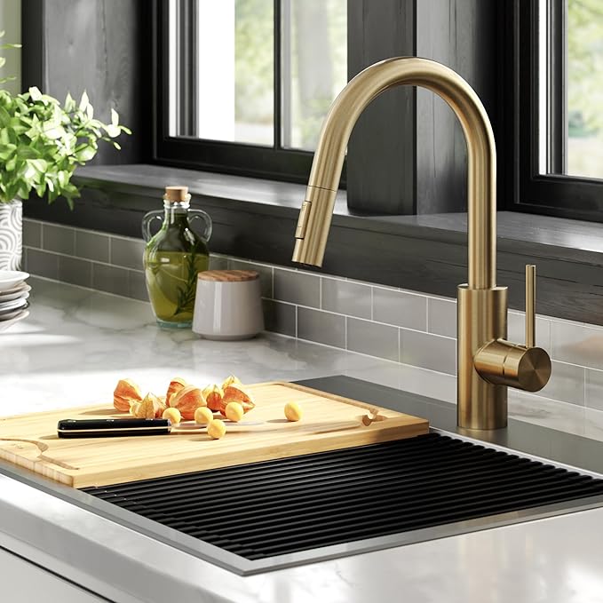 KRAUS Champagne Bronze Pull Down Kitchen Faucet KPF-2620SFACB | QuickDock top - Image 8