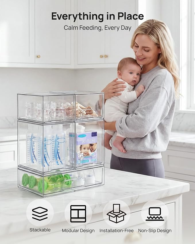 Vtopmart Clear Stackable Storage Drawers Set of 5, Plastic Organizer Bins | - Image 4