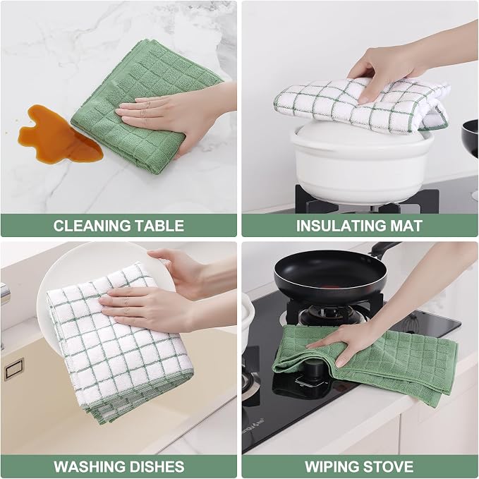 Homaxy Large Premium Cotton Kitchen Towels 16"x 28", 8 Pack, Grass Green - Image 4