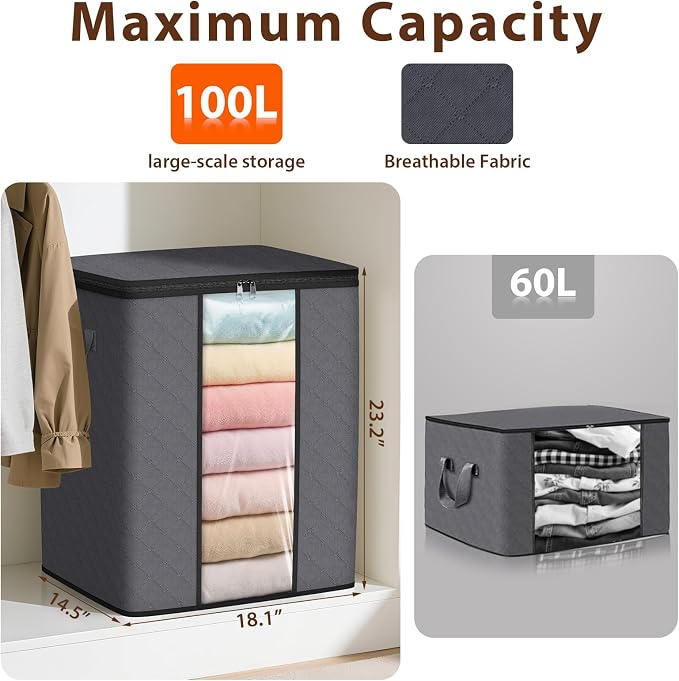 SpaceWhisper 8 Pack 100L Clothes Storage, Foldable Storage Bags, - Image 2