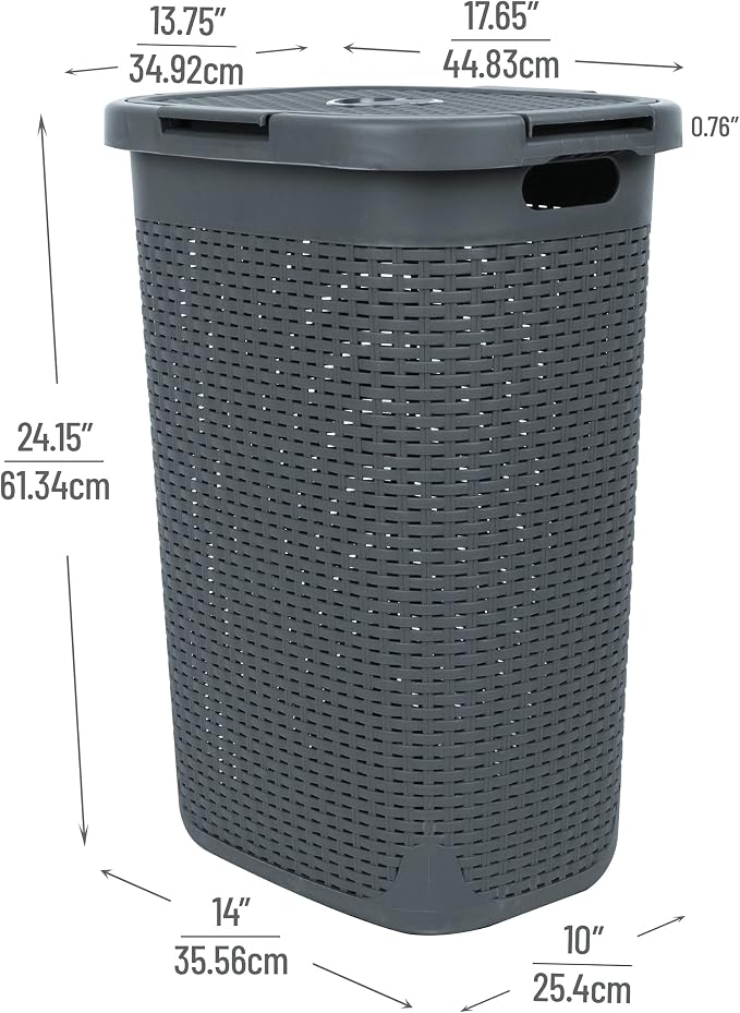 Mind Reader 60L Slim Laundry Hamper, Clothes Basket, Wicker Style, 17.65"L x - Image 3