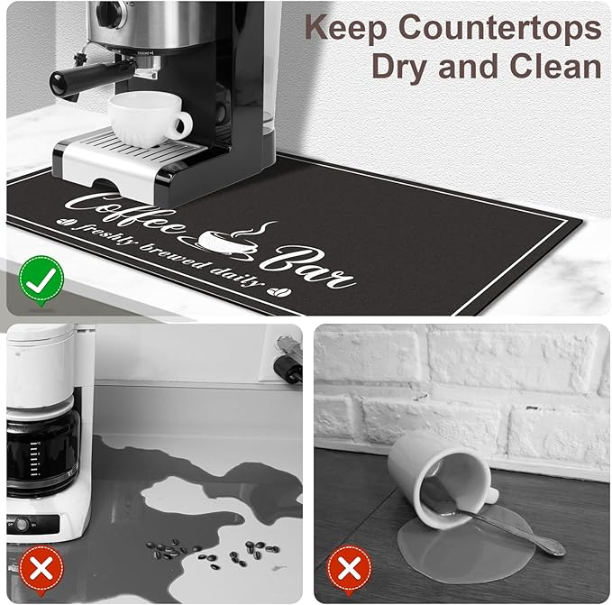 CooRug Fashion Coffee Mat, Dish Drying Mat 12" x 20" Black | Hide Stain - Image 3