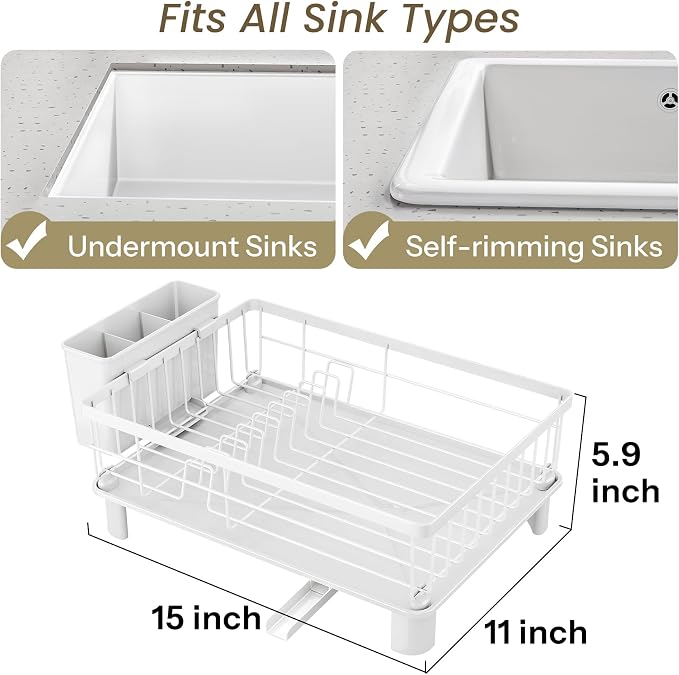 SNTD Dish Drying Rack for Small Kitchen Counter, Rotating Spout & Angled - Image 2