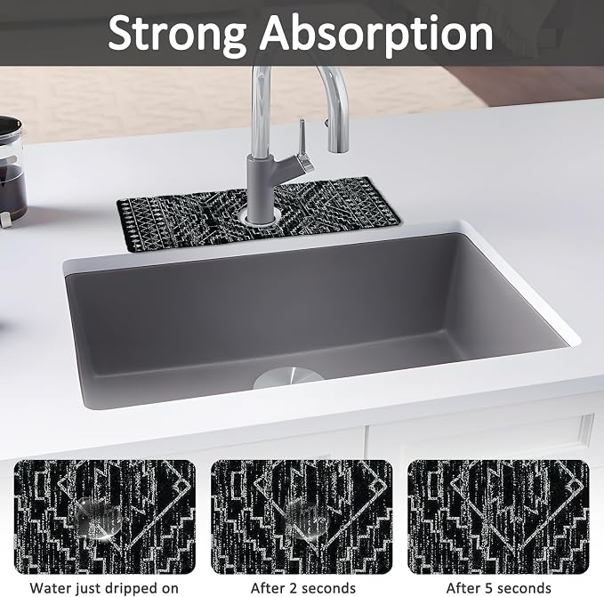 2PCS 15" X 5.5" Kitchen Sink Splash Guard Faucet Mat Aztec Super Absorbent Fast - Image 3