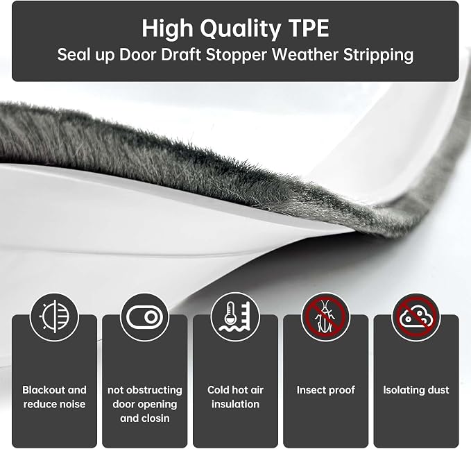 Self-Adhesive Brush Door Sweep, 39.37" L x 1" W, Blocks Dust and Noise - Image 2