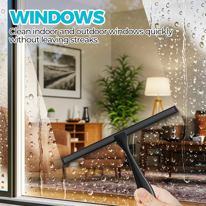Shower Squeegee for Glass Doors, Tile Walls, Mirrors and Windshields | 10" Black - Image 3
