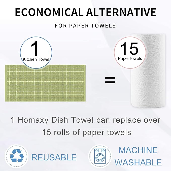 Homaxy 100% Cotton Terry Kitchen Towels, Large 6 Pack, Sage Green - Image 7