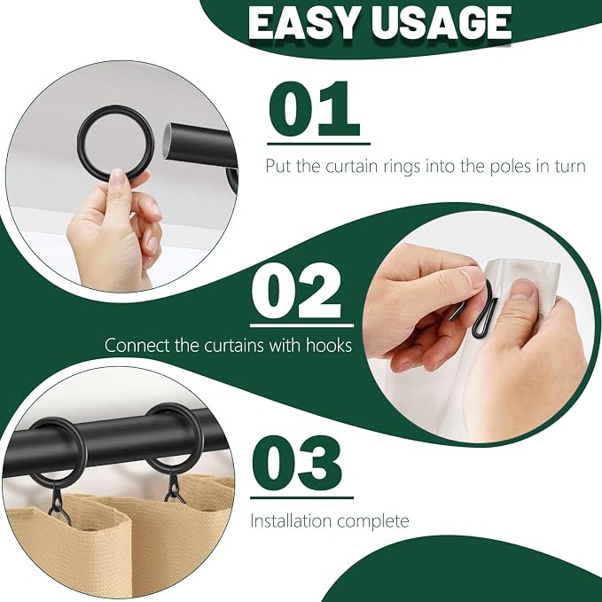 60Pcs 30mm Internal Diameter Curtain Rings and Curtain Drapery Pin Hooks | - Image 3